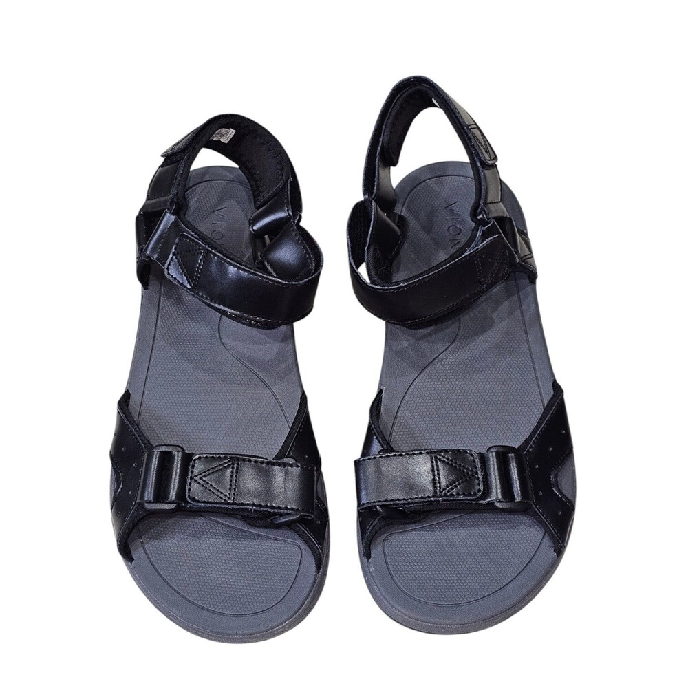 Vionic Men's Size 9 Canoe Leo Black Leather Straps Sport Sandals Comfort Shoe